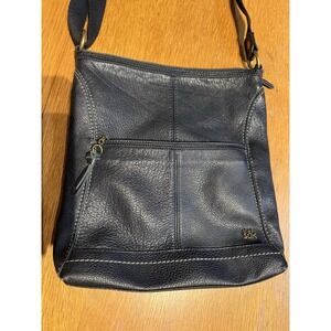 The Sak Black Leather Crossbody Bag Front Zip Pocket Adjustable Strap